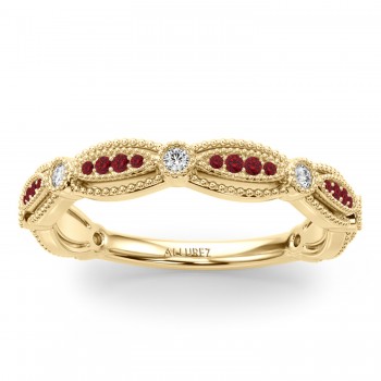 Antique Style & Ruby Wedding Band Ring 14K Yellow Gold (0.20ct)